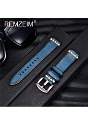 Rimzm Tanned Leather Watch Strap Antique Watch Strap 18mm 20mm 22mm 24mm Red Gray Blue High Quality Wristband Strap Accessories