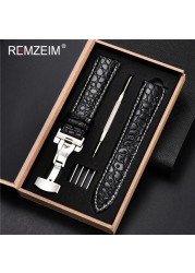 REMZEIM Calfskin Watchband 18mm 19mm 20mm 21mm 22mm 24mm Women Men Leather Strap Watch Band Accessories Wristband