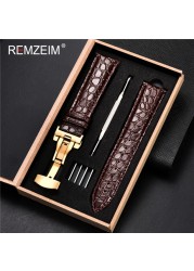 REMZEIM Calfskin Watchband 18mm 19mm 20mm 21mm 22mm 24mm Women Men Leather Strap Watch Band Accessories Wristband