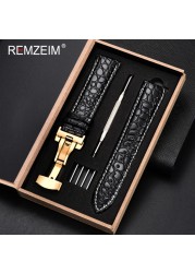 REMZEIM Calfskin Watchband 18mm 19mm 20mm 21mm 22mm 24mm Women Men Leather Strap Watch Band Accessories Wristband