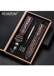 REMZEIM Calfskin Watchband 18mm 19mm 20mm 21mm 22mm 24mm Women Men Leather Strap Watch Band Accessories Wristband