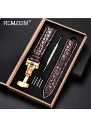 REMZEIM Calfskin Watchband 18mm 19mm 20mm 21mm 22mm 24mm Women Men Leather Strap Watch Band Accessories Wristband