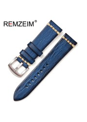 REMZEIM Retro Handmade Genuine Leather Strap Vegetable Tanned Leather Watchband 18 20 22 24mm High Quality Business Watch Band