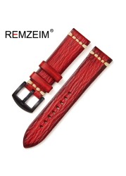 REMZEIM Retro Handmade Genuine Leather Strap Vegetable Tanned Leather Watchband 18 20 22 24mm High Quality Business Watch Band