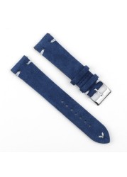 High Quality Suede Leather Antique Watch Straps Blue Watchbands Replacement Strap For Watch Accessories 18mm 20mm 22mm 24mm