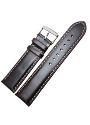 اليدوية جلد طبيعي Watchbands الرجال النساء سوار 18 19 20 21 22 24 مللي متر ساعة أثرية الفرقة حزام المتضمن الفضة مصقول مشبك