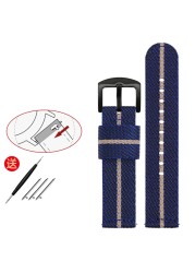 Senior Nylon Watchband 18mm 19mm 20mm 21 22mm 23mm 24mm Dark Blue Watch Strap Quick Release Bar Waterproof Bracelet Wrist Band