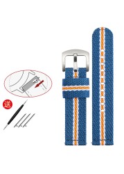 Senior Nylon Watchband 18mm 19mm 20mm 21 22mm 23mm 24mm Dark Blue Watch Strap Quick Release Bar Waterproof Bracelet Wrist Band