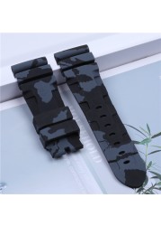 24mm 26mm Camouflage Colorful Silicone Rubber Watch Band Replacement For Panerai Watch Strap Waterproof Watchband Pin Buckle