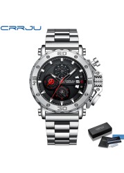 CRRJU Men Watch Luxury Brand Big Dial Stainless Steel Waterproof Chronograph Wrist Watches With Date Relogio Masculino