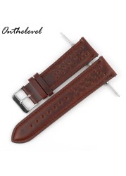 Onthelevel Leather Watch Strap 18mm 20mm 22mm 24mm Durable Coffee Brown Color Watch Band Quick Release Watch Straps Replacement