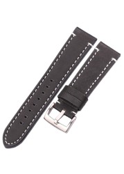 HENGRC - Genuine Cowhide Leather Watch Strap for Men and Women, Thickness 18, 20, 22, 24mm, Handmade, Retro, with Metal Buckles