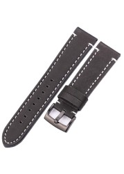 HENGRC - Genuine Cowhide Leather Watch Strap for Men and Women, Thickness 18, 20, 22, 24mm, Handmade, Retro, with Metal Buckles