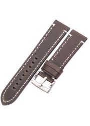 HENGRC - Genuine Cowhide Leather Watch Strap for Men and Women, Thickness 18, 20, 22, 24mm, Handmade, Retro, with Metal Buckles