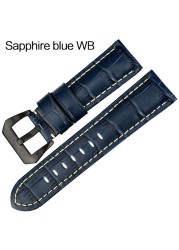 MAIKES Quality Genuine Leather Watch Strap 22mm 24mm 26mm Fashion Blue Watch Accessories Watchband for Panerai Watch Band