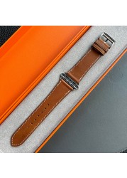 Kebitt High Quality Swift or Barenia Leather Single Round Smart Watch Strap for Apple Watch 7 6 Se 5 4 3 Strap 40mm 44mm 41mm 45mm