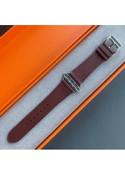 Kebitt High Quality Swift or Barenia Leather Single Round Smart Watch Strap for Apple Watch 7 6 Se 5 4 3 Strap 40mm 44mm 41mm 45mm