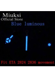 Miuksi Watch Silver Hands Green Blue Luminous Hands Fit NH35 NH36 ETA2824 2836 Miyota8205 8215 821A Mingzhu DG2813 3804 Movement