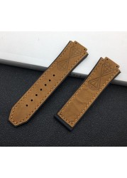 Convex Real Leather Silicone Rubber Watchband 25*17mm for Hublot Strap for Big Bang Strap Watch Band Authentic Bracelet Logo