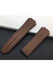 Convex Real Leather Silicone Rubber Watchband 25*17mm for Hublot Strap for Big Bang Strap Watch Band Authentic Bracelet Logo