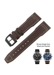 20mm 21mm 22mm High Quality Cowhide Genuine Leather Watchband Suitable for IWC Pilot Mark 18 Soft Brown Watch Strap Tang Clasp