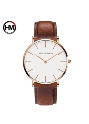 Hannah Martin High Quality Rose Gold Double Watch Men Leather Waterproof Wristwatch Women Dress Fashion Japan Quartz Saat Movement