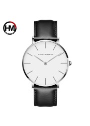 Hannah Martin High Quality Rose Gold Double Watch Men Leather Waterproof Wristwatch Women Dress Fashion Japan Quartz Saat Movement