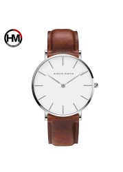 Hannah Martin High Quality Rose Gold Double Watch Men Leather Waterproof Wristwatch Women Dress Fashion Japan Quartz Saat Movement