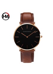 Hannah Martin High Quality Rose Gold Double Watch Men Leather Waterproof Wristwatch Women Dress Fashion Japan Quartz Saat Movement