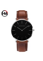 Hannah Martin High Quality Rose Gold Double Watch Men Leather Waterproof Wristwatch Women Dress Fashion Japan Quartz Saat Movement