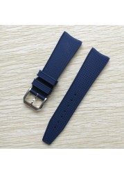 22mm Black Blue Rubber Silicone Watchband Watch Strap For IWC Pilot Portuguese IW323101 Bracelet Strap With Pin Buckle Tool Free