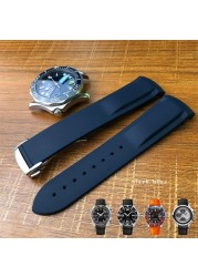 19mm 20mm 21mm 22mm Rubber Silicone Curved End Watchband Folding Buckle Watchband For Omega Seamaster 300 AT150 Watch Speedmater