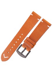 Handmade Leather Watch Strap Yellow Green Oil Wax Cowhide Watchband For Huawei Samsung Smart Watch Strap 18mm 20mm 22mm 24mm