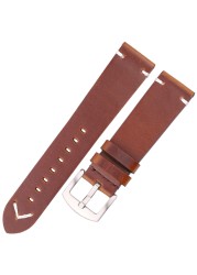 Handmade Leather Watch Strap Yellow Green Oil Wax Cowhide Watchband For Huawei Samsung Smart Watch Strap 18mm 20mm 22mm 24mm