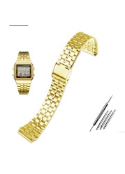 Casio Metal Wristband A158 / a159 / A168 /a169/b650 /aq230/ 700 Small Gold Watch Accessories Mouth18mm Convex Black Bracelet