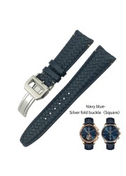 20mm 21mm 22mm Woven Genuine Leather Watch Band Cowhide Strap Fit For IWC Portugieser Pilot IW394005 IW3777 Blue Soft Watchband