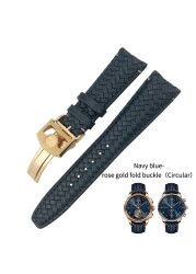 20mm 21mm 22mm Woven Genuine Leather Watch Band Cowhide Strap Fit For IWC Portugieser Pilot IW394005 IW3777 Blue Soft Watchband