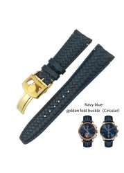 20mm 21mm 22mm Woven Genuine Leather Watch Band Cowhide Strap Fit For IWC Portugieser Pilot IW394005 IW3777 Blue Soft Watchband