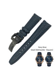 20mm 21mm 22mm Woven Genuine Leather Watch Band Cowhide Strap Fit For IWC Portugieser Pilot IW394005 IW3777 Blue Soft Watchband