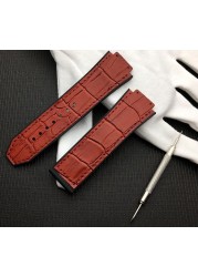 25*17mm Real Cow Leather With Rubber Silicone Watchband Watch Band For Hublot Strap For Big Bang Accessories Belt Buckle Logo On