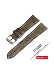 Suitable for antique watch straps, handmade Italian calf leather watchband 18mm 20mm 22mm, frosted retro style soft bracelet