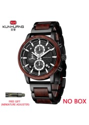 Kunhuang Luxury Wood Stainless Steel Men Watch Fashion Wooden Watches Chronograph Quartz Watches relogio masculino gift man