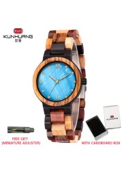 Kunhuang Ladies Watch Top Fashion New Wooden Quartz Watch Japan Movement Business Watch Great Gift Wood Boxmontre Femme