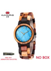 Kunhuang Ladies Watch Top Fashion New Wooden Quartz Watch Japan Movement Business Watch Great Gift Wood Boxmontre Femme