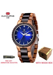 Kunhuang Men's Watch Colorful Dial Wooden Watch Week Clock Date Display Quartz Wood Wristwatch for Men Women reloj mujer