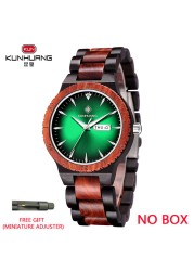 Kunhuang Men's Watch Colorful Dial Wooden Watch Week Clock Date Display Quartz Wood Wristwatch for Men Women reloj mujer