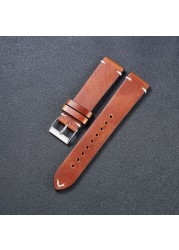 Vintage Leather Watchband Dark Brown Green Distressed Oil Wax Leather Watch Strap 20mm 22mm Quick Release Cowhide Watch Strap