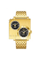 New Arrive Oulm Golden Luxury Brand Man Watch Stainless Steel Big Size Quartz Clock Two Time Zone Military Men Wristwatch