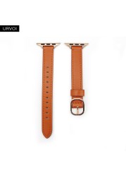 URVOI Band for Apple Watch Series 7 6 SE 5 4 321 Genuine Leather Strap for iWatch Slim Wristwatches Modern Design 14mm Width Girl Strap