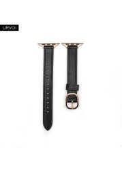 URVOI Band for Apple Watch Series 7 6 SE 5 4 321 Genuine Leather Strap for iWatch Slim Wristwatches Modern Design 14mm Width Girl Strap